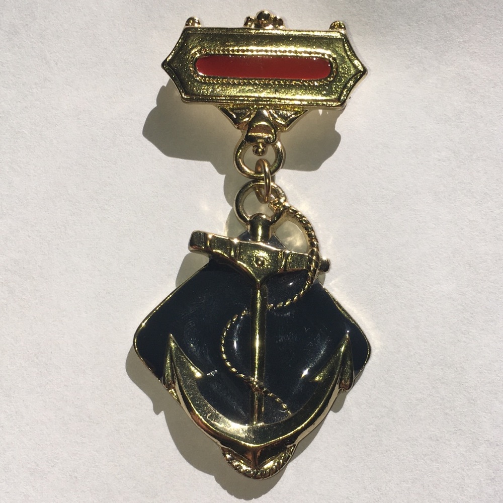 ModCloth SOS Brooch red blue anchor pin gold tone